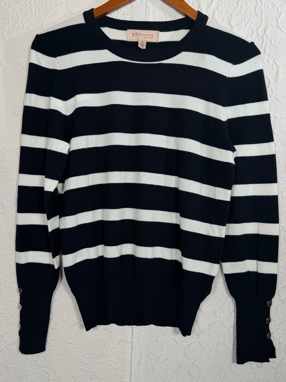 Philosophy Black & White Soft Gold Button Cuff Viscose Sweater Sz S